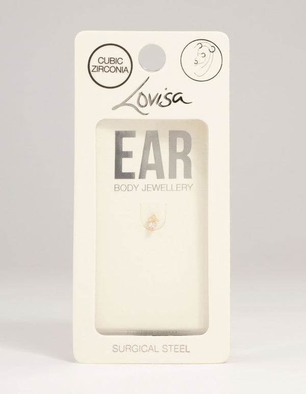 Gold Plated Surgical Steel Cubic Zirconia Micro Cluster Flat Back Stud