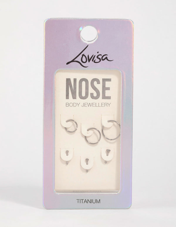 Titanium Cubic Zirconia Classic Nose Studs &  Rings 6-Pack