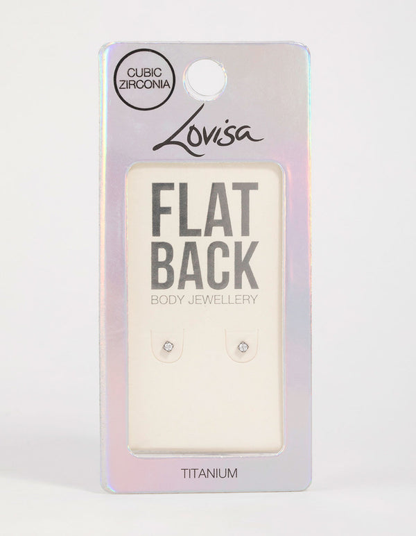 Titanium Cubic Zirconia Half Carat Flat Back Studs 2-Pack