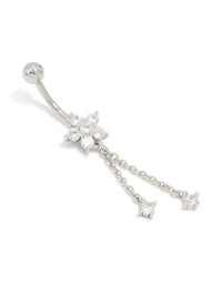 Surgical Steel Cubic Zirconia Flower Chain Belly Bar - link has visual effect only