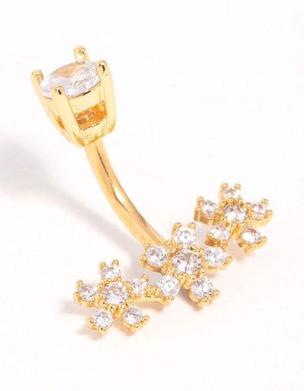 Surgical Steel Cubic Zirconia Triple Flower Belly Bar