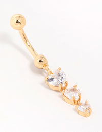 Gold Plated Surgical Steel Cubic Zirconia Triple Heart Belly Bar - link has visual effect only