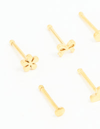Gold Plated Surgical Steel Heart, Bow & Flower Nose Stud 6-Pack - link has visual effect only