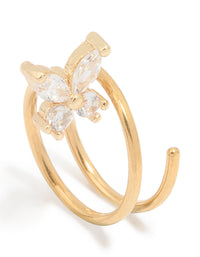 Gold Plated Surgical Steel Cubic Zirconia Butterfly Twist Nose Ring - link has visual effect only