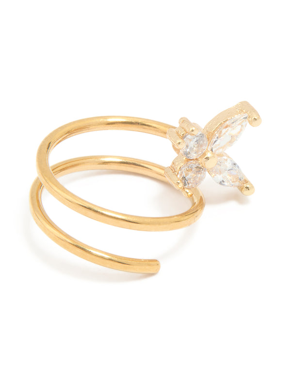 Gold Plated Surgical Steel Cubic Zirconia Butterfly Twist Nose Ring