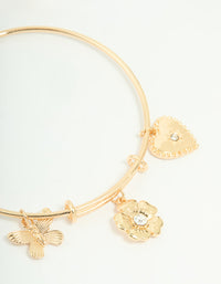 Gold Butterfly Heart & Flower Charm Adjustable Bangle - link has visual effect only