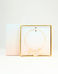 Gold Butterfly Heart & Flower Charm Adjustable Bangle - link has visual effect only