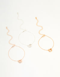 Mixed Metals Diamante Linked Circle Bracelets 3-Pack - link has visual effect only