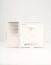 Mixed Metals Diamante Linked Circle Bracelets 3-Pack - link has visual effect only