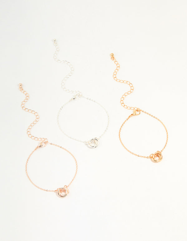 Mixed Metals Diamante Linked Circle Bracelets 3-Pack