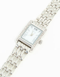 Silver Diamante Roman Numeral Rectangle Watch - link has visual effect only