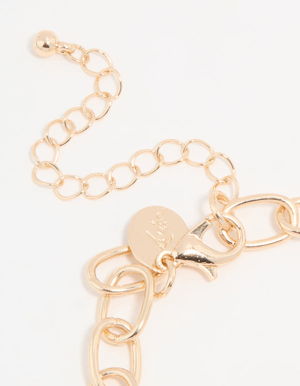 Gold Diamante & Pearl Watch Clover Charm Bracelet