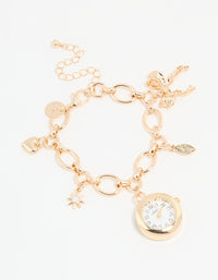Gold Pearl Star & Watch Charm Bracelet - link has visual effect only