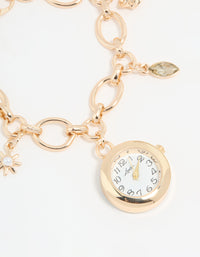 Gold Pearl Star & Watch Charm Bracelet - link has visual effect only