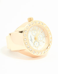 Gold Diamante Chronograph Watch Ring - link has visual effect only