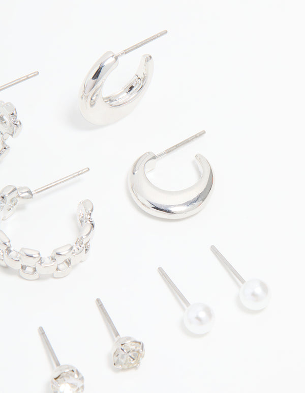 Silver Hoop & Stud Earrings 6-Pack