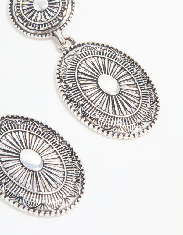 Antique Silver Boho Drop Earrings