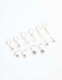 Silver Celestial & Feather Huggie Earrings 6-Pack - link has visual effect only