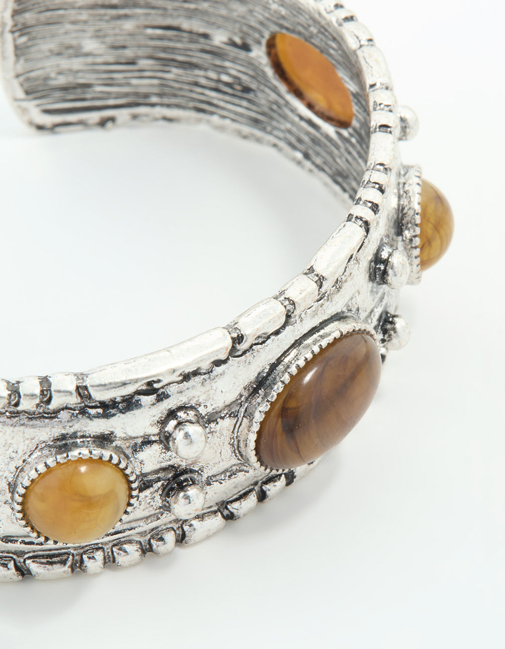 Antique Silver Rustic Stone Cuff Bangle
