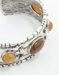 Antique Silver Rustic Stone Cuff Bangle - link has visual effect only