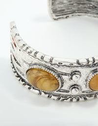 Antique Silver Rustic Stone Cuff Bangle - link has visual effect only