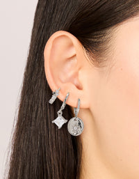 Silver Cubic Zirconia Celestial Huggie Earrings 3-Pack - link has visual effect only