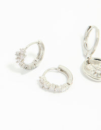 Silver Cubic Zirconia Celestial Huggie Earrings 3-Pack - link has visual effect only