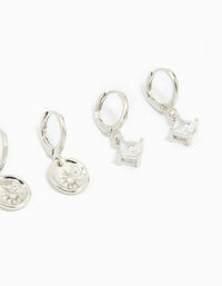 Silver Cubic Zirconia Celestial Huggie Earrings 3-Pack - link has visual effect only