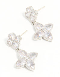 Silver Cubic Zirconia Double Flower Drop Earrings - link has visual effect only