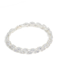 Discover the cubic zirconia navette tennis bracelet in silver with statement design in front view - link has visual effect only