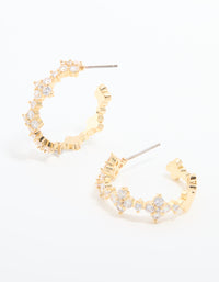 Gold Plated Cubic Zirconia Flower Large Round Hoop Earrings - link has visual effect only