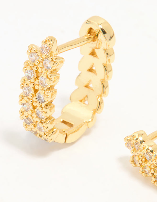 Gold Plated Cubic Zirconia Mini Vine Huggie Earrings