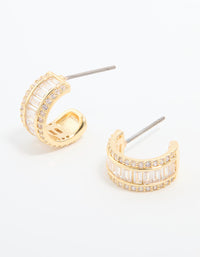 Gold Plated Cubic Zirconia Baguette Small Hoop Earrings - link has visual effect only