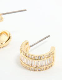Gold Plated Cubic Zirconia Baguette Small Hoop Earrings - link has visual effect only