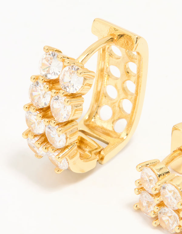 Gold Plated Cubic Zirconia Medium Oval Hoop Earrings