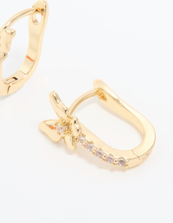 Gold Plated Cubic Zirconia Mini Butterfly Huggie Earrings