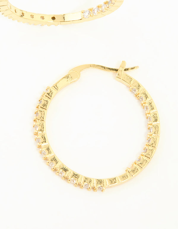 Gold Plated Cubic Zirconia Skinny Large Hoop Earrings