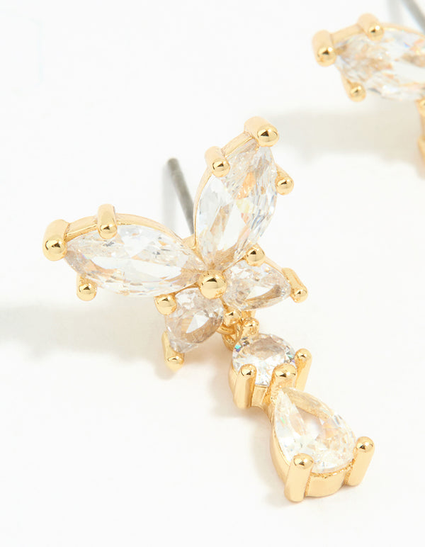 Gold Plated Cubic Zirconia Butterfly Teardrop Earrings