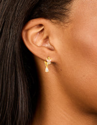 Gold Plated Pink Cubic Zirconia Butterfly Drop Huggie Earrings - link has visual effect only