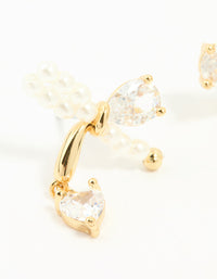 Gold Plated Cubic Zirconia & Pearl Bow Stud Earrings - link has visual effect only