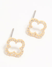 Gold Plated Cubic Zirconia Flower Outline Stud Earrings - link has visual effect only
