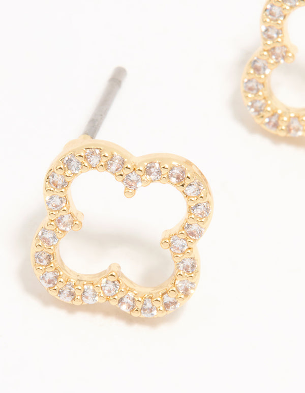 Gold Plated Cubic Zirconia Flower Outline Stud Earrings