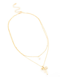 Gold Plated Brass Freshwater Pearl & Bow Layered Necklace - link has visual effect only