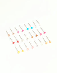Silver Multicoloured Micro Stud Earrings 12-Pack - link has visual effect only