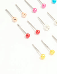 Silver Multicoloured Micro Stud Earrings 12-Pack - link has visual effect only