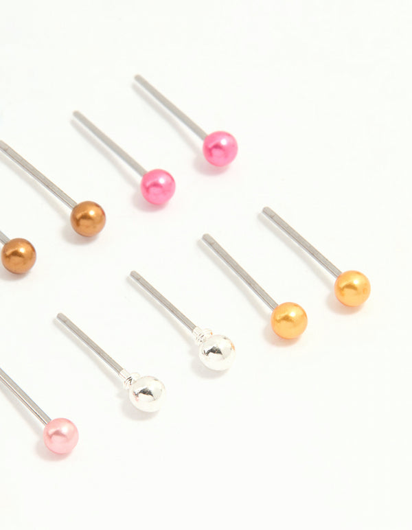Silver Multicoloured Micro Stud Earrings 12-Pack
