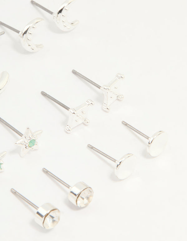 Silver Celestial Hoop & Stud Earrings 12-Pack