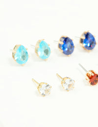Gold Multicoloured Diamante Mixed Shape Stud Earrings 8-Pack - link has visual effect only
