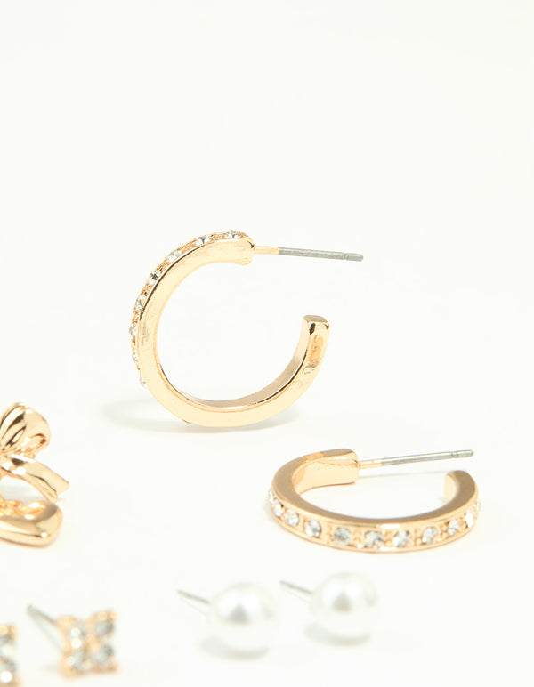 Gold Diamante Hoop & Stud Earrings 7-Pack