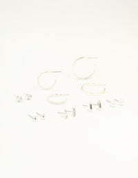 Silver Diamante Mixed Stud & Hoop Earrings 7-Pack - link has visual effect only